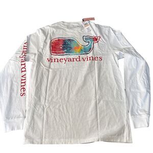 NWT Vineyard Vines Shirt Adult Small White Raimbow Whale Mens Long Sleeve $48